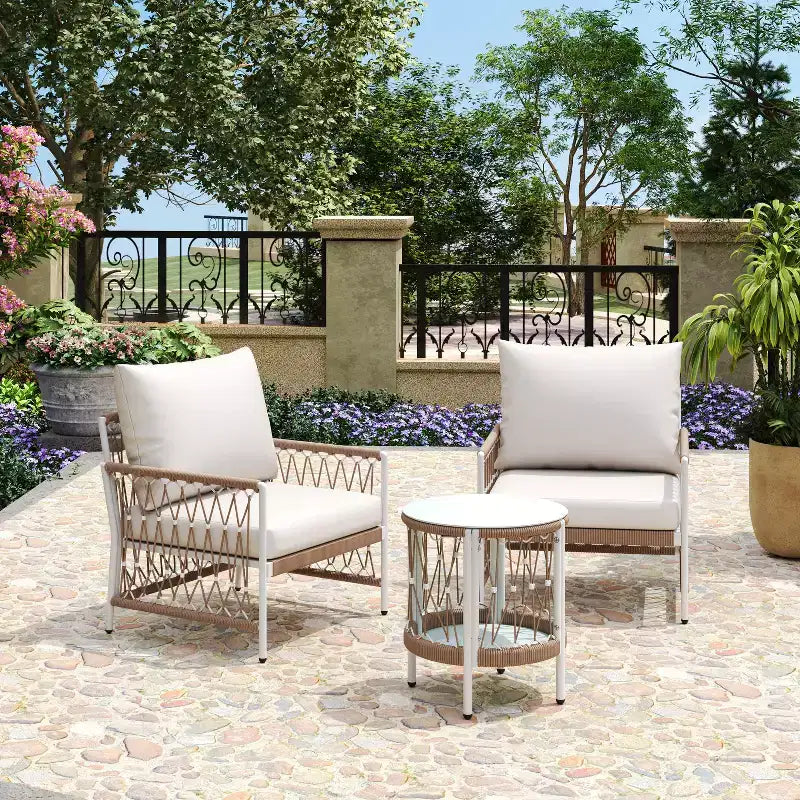 Christopher Knight Home Delphine Ensemble de 3 pièces de mobilier de terrasse bohème avec cordes tressées et table d'appoint en verre