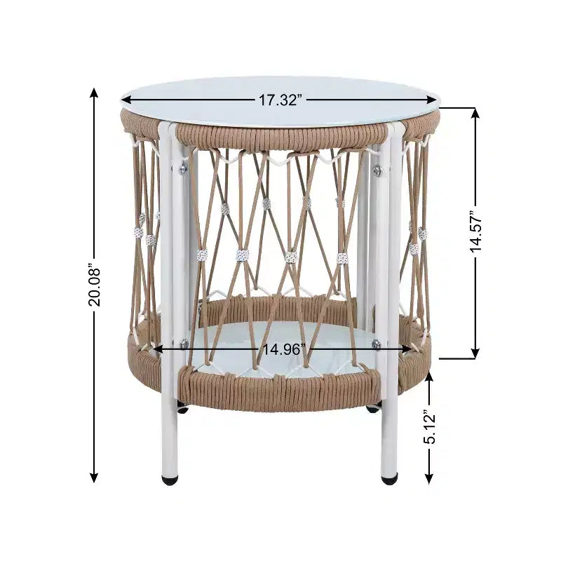 Christopher Knight Home Delphine Ensemble de 3 pièces de mobilier de terrasse bohème avec cordes tressées et table d'appoint en verre