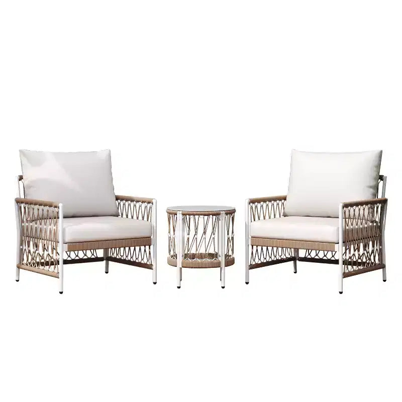 Christopher Knight Home Delphine Ensemble de 3 pièces de mobilier de terrasse bohème avec cordes tressées et table d'appoint en verre