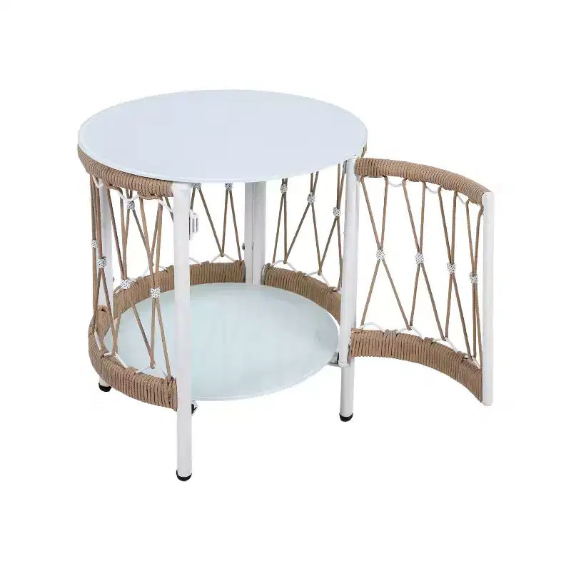 Christopher Knight Home Delphine Ensemble de 3 pièces de mobilier de terrasse bohème avec cordes tressées et table d'appoint en verre