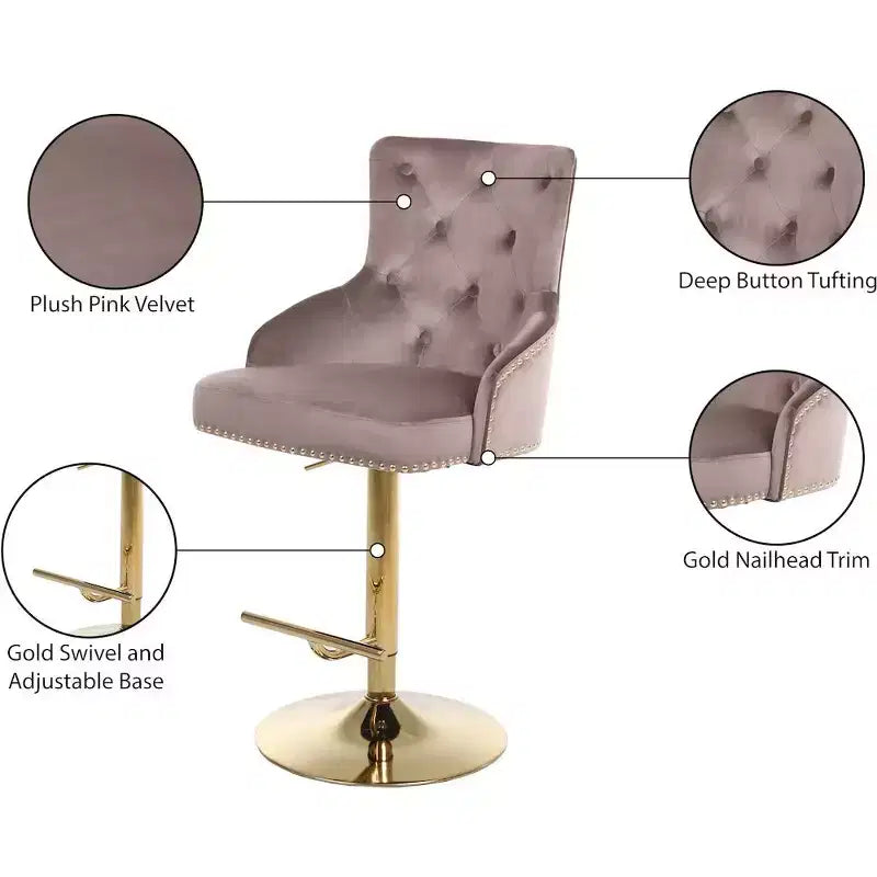 Tabouret réglable en velours rose