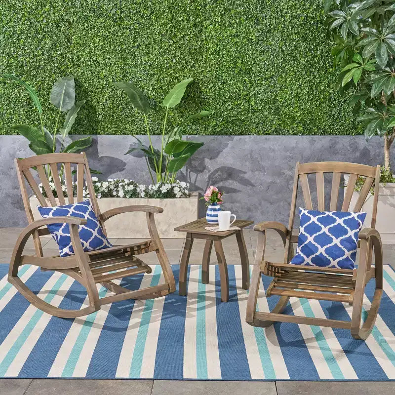 Christopher Knight Home Sunview Ensemble de conversation 3 pièces en bois d'acacia avec chaises à bascule inclinables pour l'extérieur