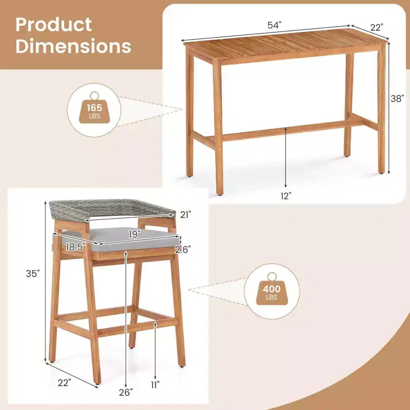 Ensemble de bar de terrasse Costway 5 pièces hauteur comptoir avec 4 tabourets de bar rembourrés et dossiers en rotin incurvé