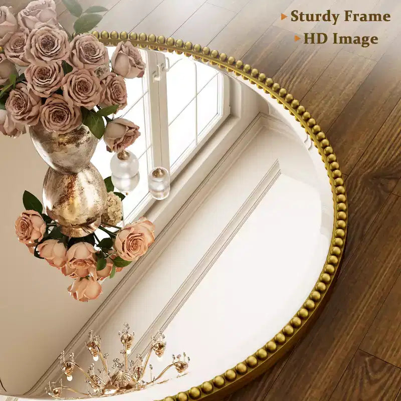 Miroir Mural Rond Perlé - Miroir de Salle de Bain Décoratif avec Cadre en Résine