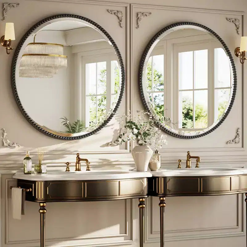 Miroir Mural Rond Perlé - Miroir de Salle de Bain Décoratif avec Cadre en Résine