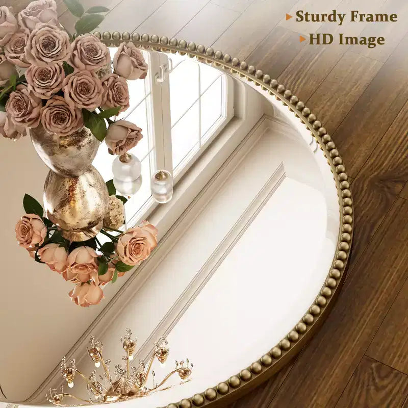 Miroir Mural Rond Perlé - Miroir de Salle de Bain Décoratif avec Cadre en Résine