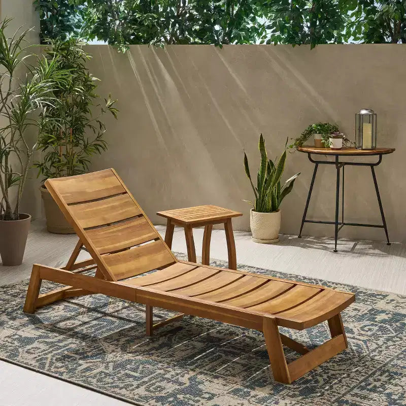 Christopher Knight Home Bruce — Ensemble table et chaise longue réglable d'extérieur en bois d'acacia avec lattes
