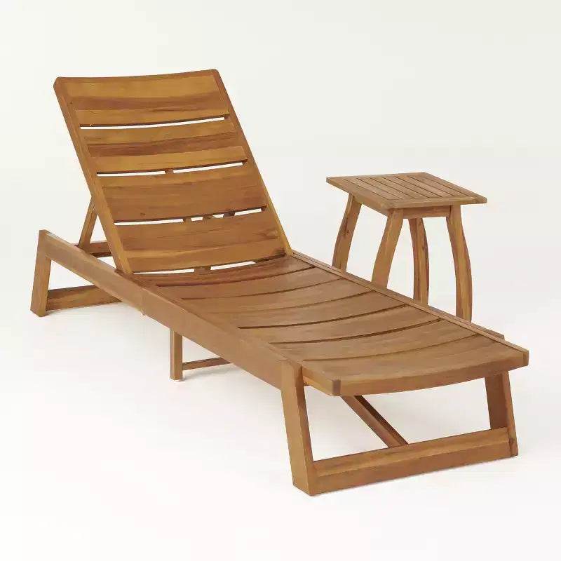 Christopher Knight Home Bruce — Ensemble table et chaise longue réglable d'extérieur en bois d'acacia avec lattes
