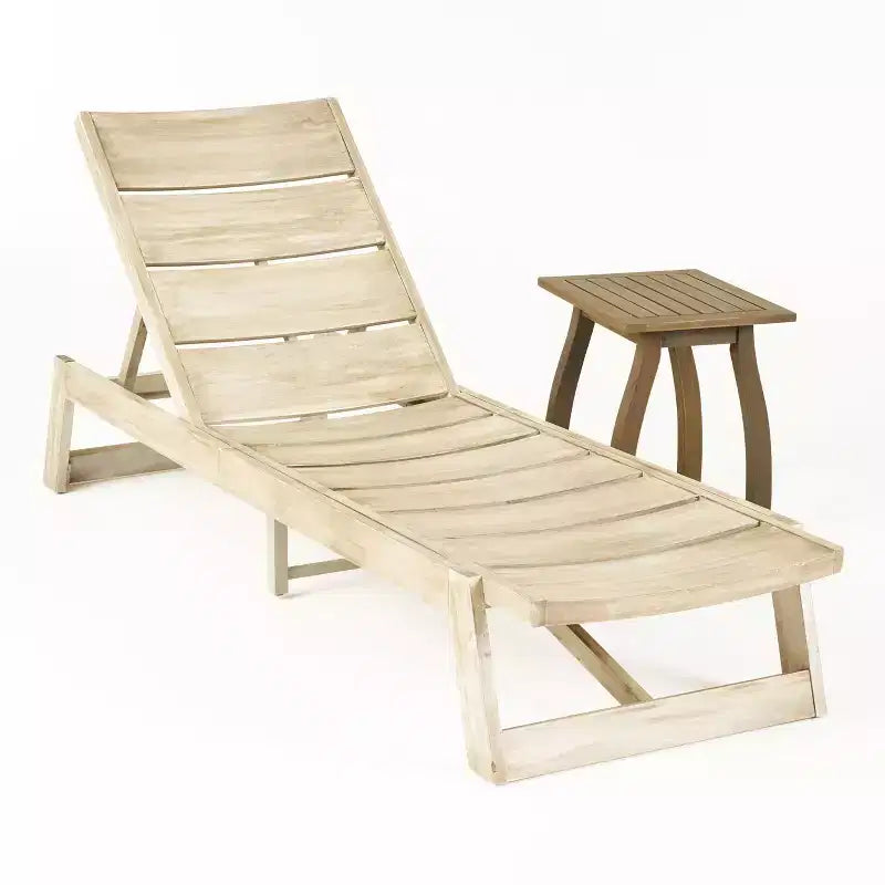 Christopher Knight Home Bruce — Ensemble table et chaise longue réglable d'extérieur en bois d'acacia avec lattes