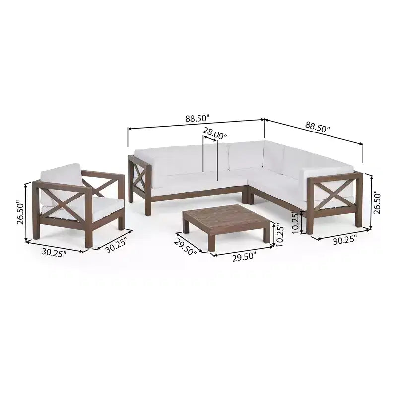 Christopher Knight Home George Ensemble sectionnel d'extérieur 5 pièces en bois d'acacia avec table basse et coussins