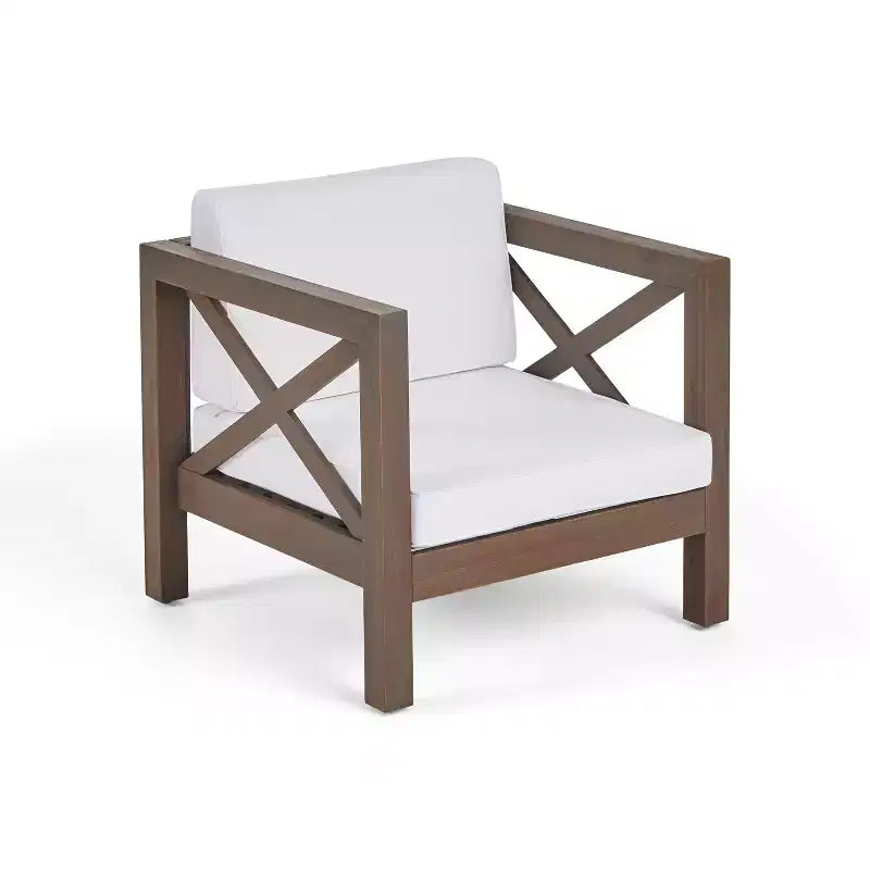 Christopher Knight Home George Ensemble sectionnel d'extérieur 5 pièces en bois d'acacia avec table basse et coussins