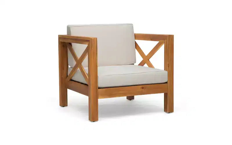 Christopher Knight Home George Ensemble sectionnel d'extérieur 5 pièces en bois d'acacia avec table basse et coussins