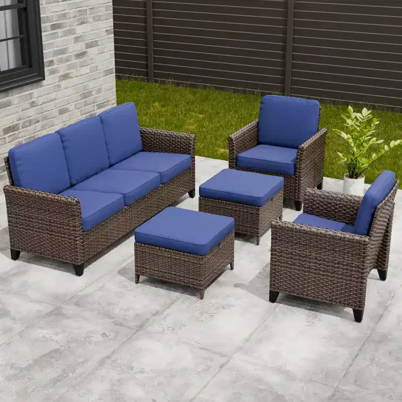 Ensemble de mobilier de patio d'extérieur 5 pièces EAGLE PEAK Ocean Vista, ensemble de conversation en osier varié avec coussins