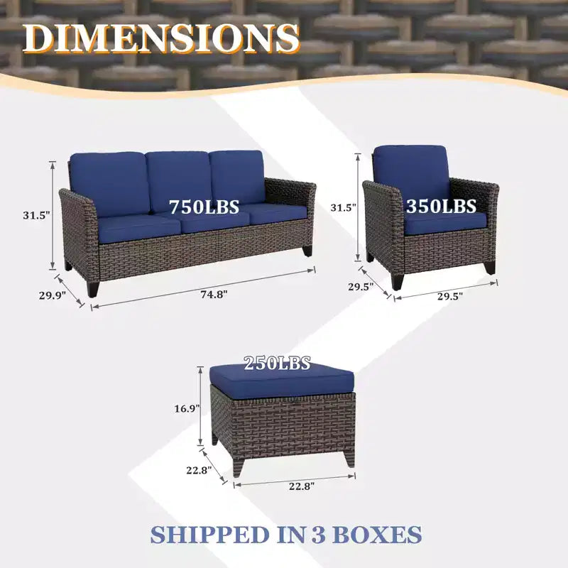 Ensemble de mobilier de patio d'extérieur 5 pièces EAGLE PEAK Ocean Vista, ensemble de conversation en osier varié avec coussins