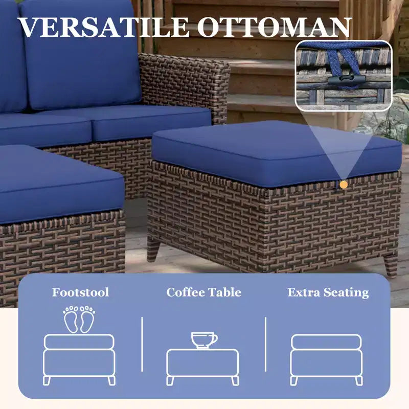 Ensemble de mobilier de patio d'extérieur 5 pièces EAGLE PEAK Ocean Vista, ensemble de conversation en osier varié avec coussins