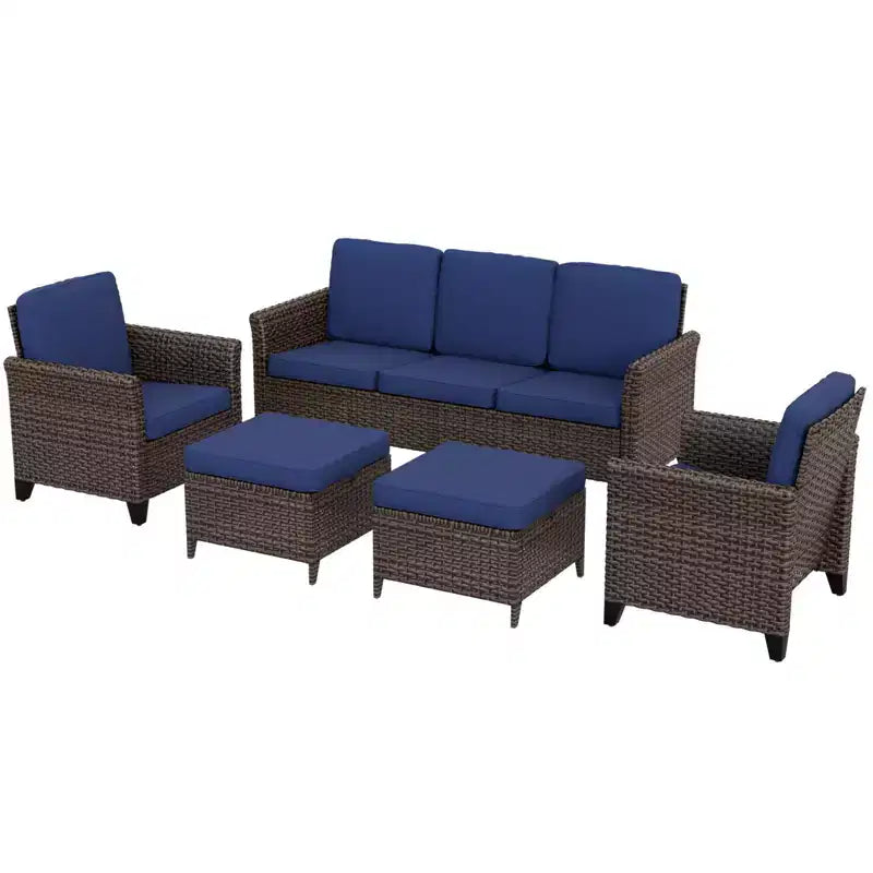 Ensemble de mobilier de patio d'extérieur 5 pièces EAGLE PEAK Ocean Vista, ensemble de conversation en osier varié avec coussins