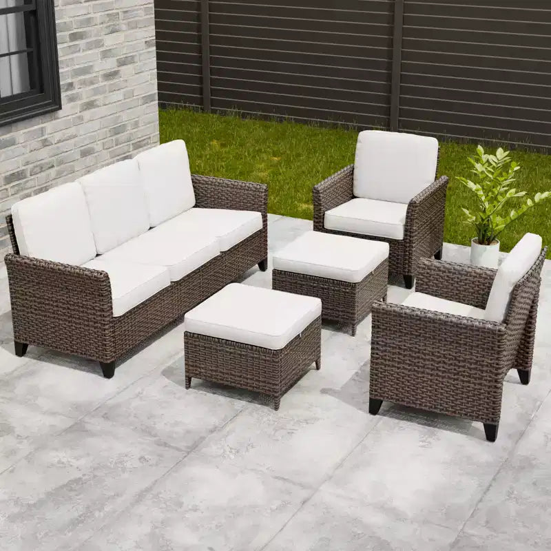 Ensemble de mobilier de patio d'extérieur 5 pièces EAGLE PEAK Ocean Vista, ensemble de conversation en osier varié avec coussins