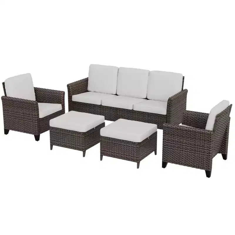 Ensemble de mobilier de patio d'extérieur 5 pièces EAGLE PEAK Ocean Vista, ensemble de conversation en osier varié avec coussins