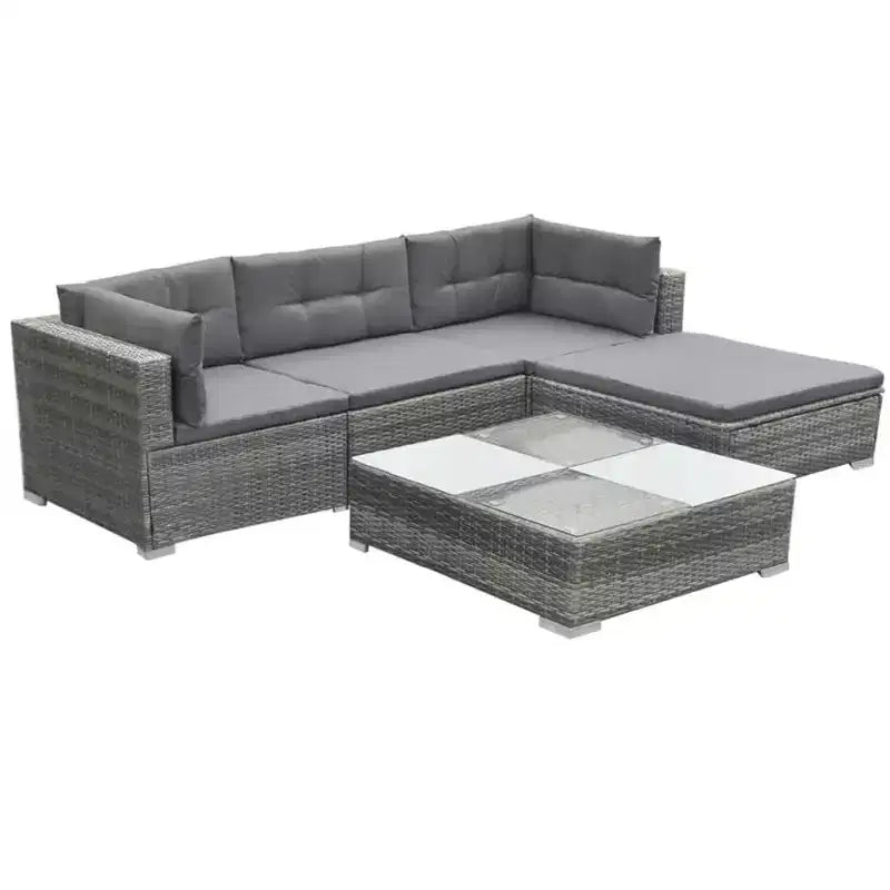 vidaXL Ensemble de jardin 5 pièces en résine tressée gris avec coussins, housses amovibles et table basse – Idéal pour piscine, jardin, patio