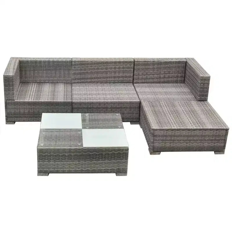 vidaXL Ensemble de jardin 5 pièces en résine tressée gris avec coussins, housses amovibles et table basse – Idéal pour piscine, jardin, patio