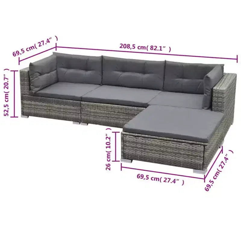 vidaXL Ensemble de jardin 5 pièces en résine tressée gris avec coussins, housses amovibles et table basse – Idéal pour piscine, jardin, patio