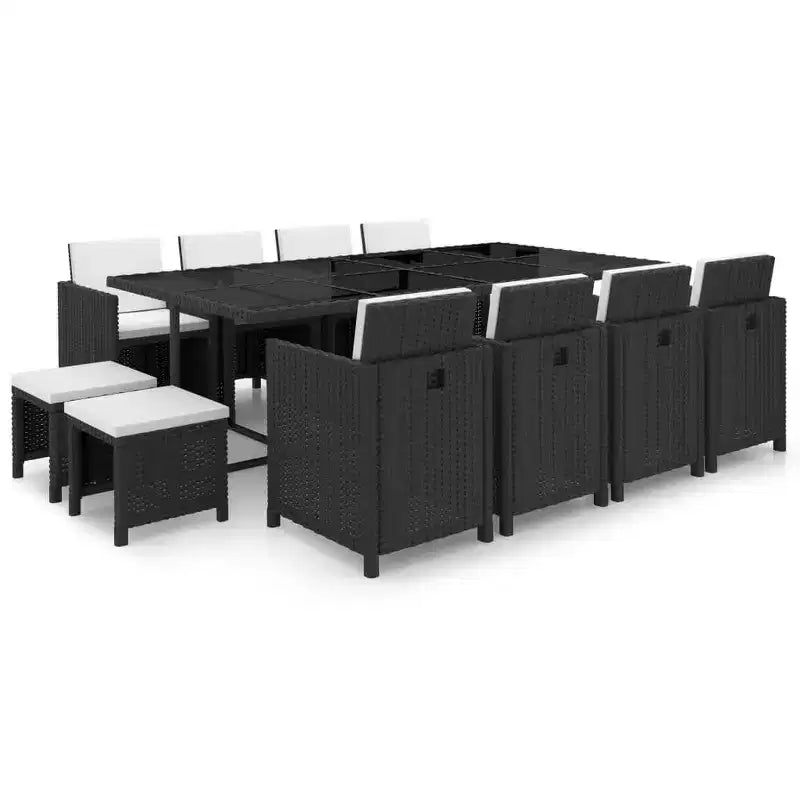 vidaXL Salon de jardin à dîner 13 pcs avec coussins Résine tressée Noir
