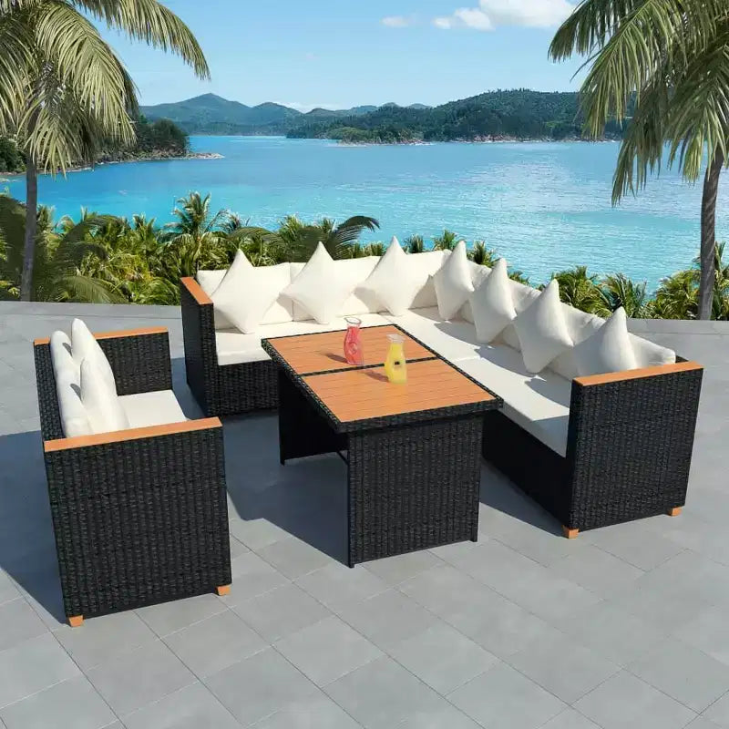 vidaXL Salon de jardin 5 pcs Noir et blanc crème Résine tressée