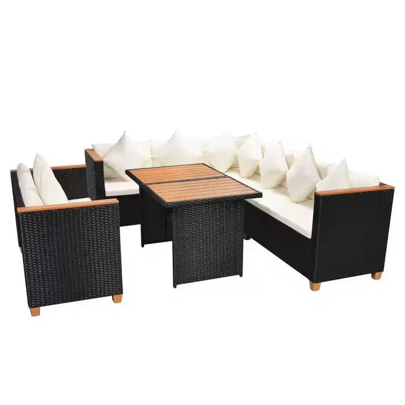 vidaXL Salon de jardin 5 pcs Noir et blanc crème Résine tressée