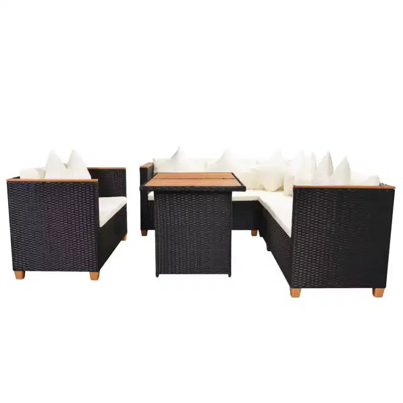 vidaXL Salon de jardin 5 pcs Noir et blanc crème Résine tressée