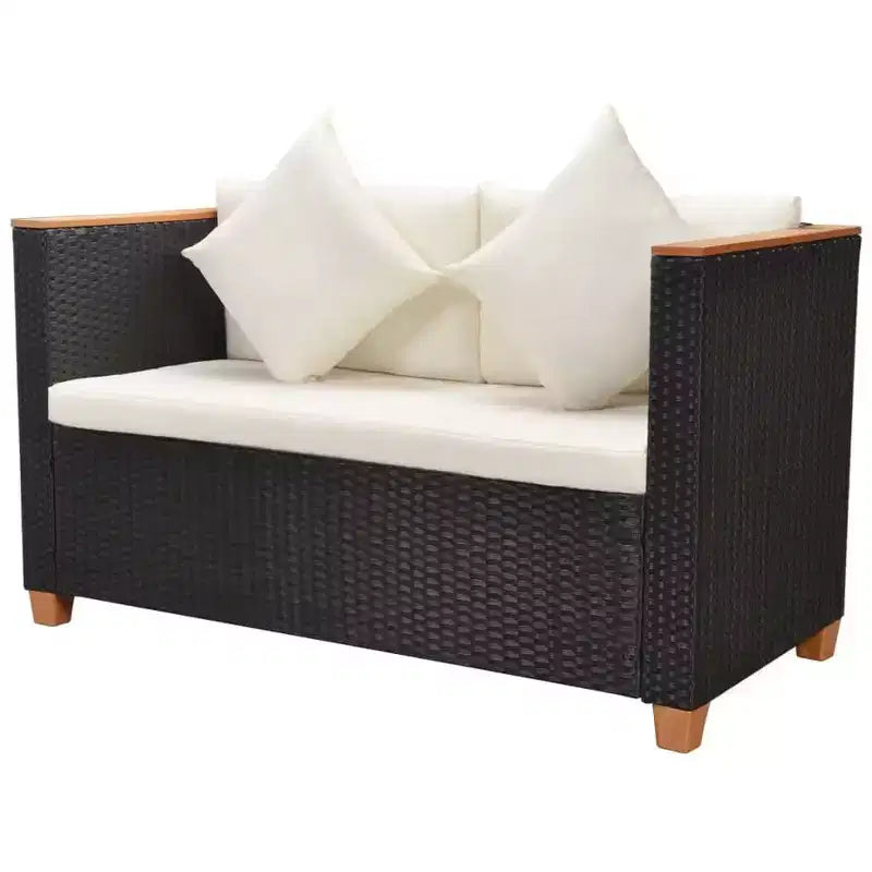 vidaXL Salon de jardin 5 pcs Noir et blanc crème Résine tressée
