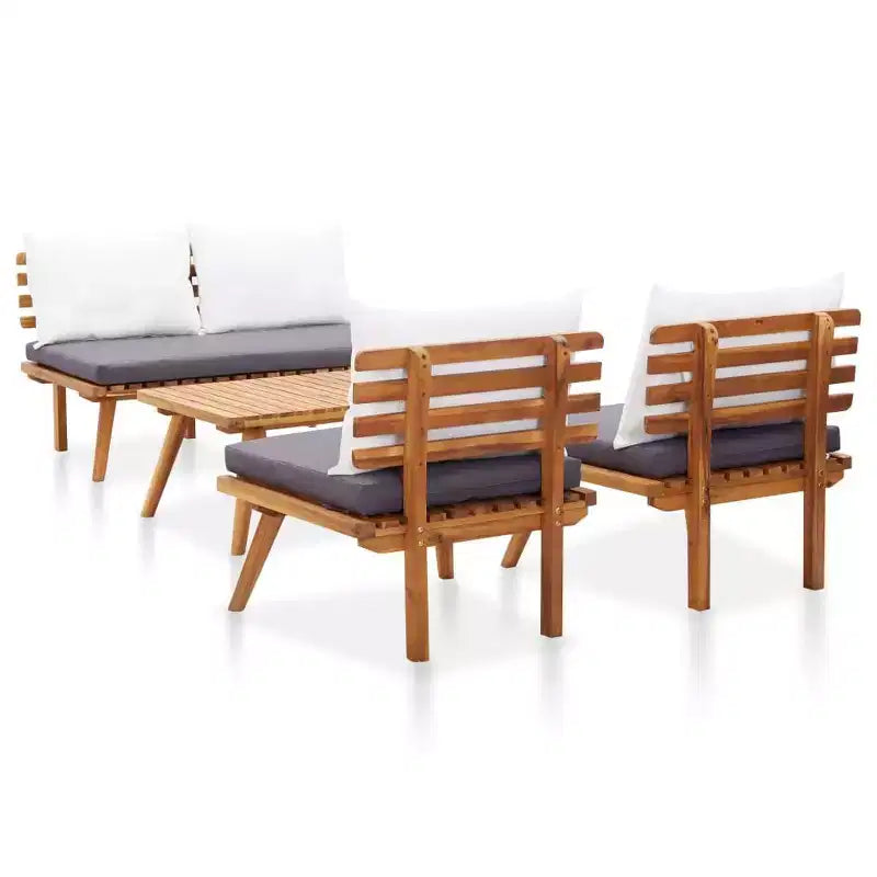 vidaXL Salon de Jardin 4 Pièces avec Coussins et Table Basse - Mobilier d'Extérieur en Bois d'Acacia Massif pour Jardin, Terrasse, Patio.