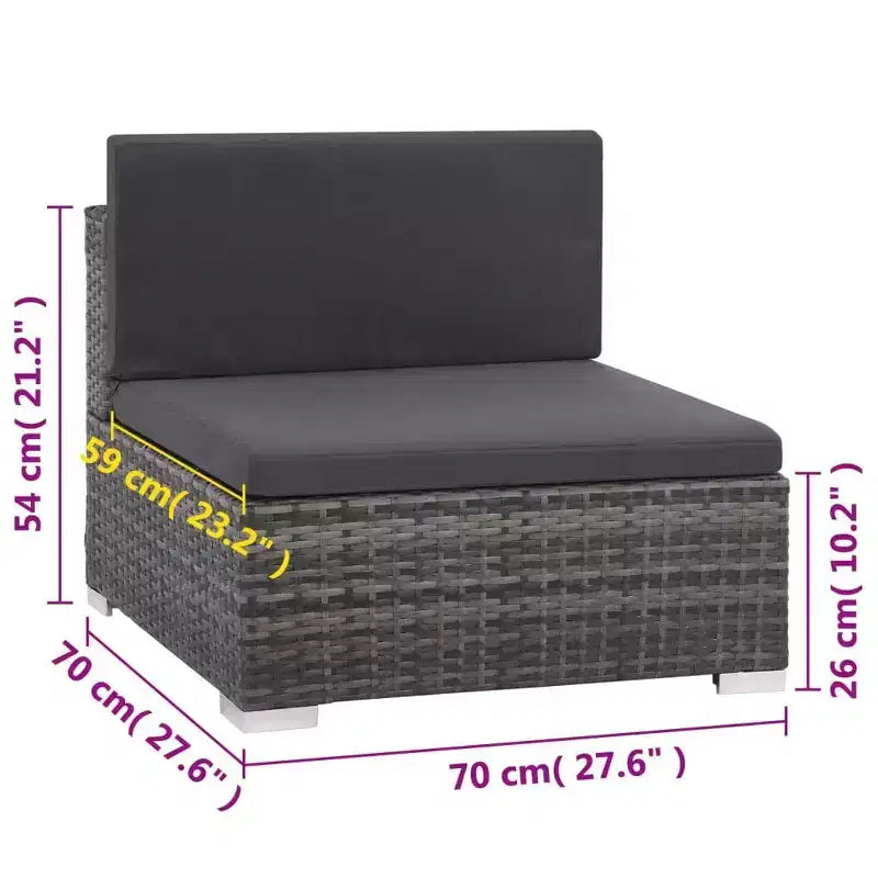 vidaXL Salon de jardin de patio – Ensemble de canapés modulaires 6 pièces en rotin synthétique gris avec table basse et pouf – Sièges d'extérieur confortables avec coussins