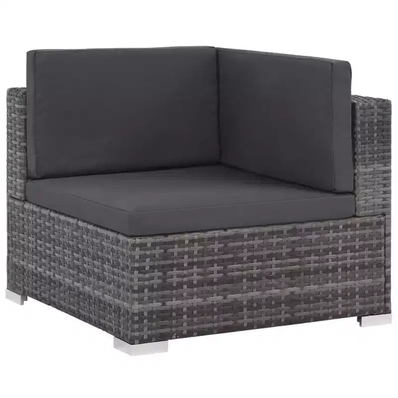 vidaXL Salon de jardin de patio – Ensemble de canapés modulaires 6 pièces en rotin synthétique gris avec table basse et pouf – Sièges d'extérieur confortables avec coussins