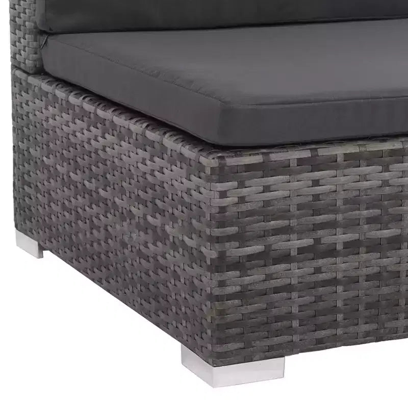 vidaXL Salon de jardin de patio – Ensemble de canapés modulaires 6 pièces en rotin synthétique gris avec table basse et pouf – Sièges d'extérieur confortables avec coussins