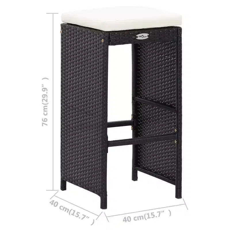 vidaXL Ensemble de bar d'extérieur 5 pièces en résine tressée et verre noirs avec coussins confortables - Montage facile - Utilisation en extérieur