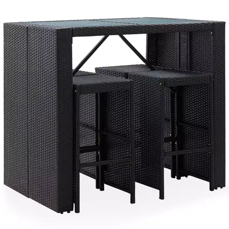 vidaXL Ensemble de bar d'extérieur 5 pièces en résine tressée et verre noirs avec coussins confortables - Montage facile - Utilisation en extérieur