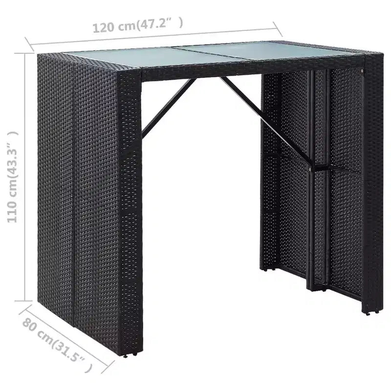 vidaXL Ensemble de bar d'extérieur 5 pièces en résine tressée et verre noirs avec coussins confortables - Montage facile - Utilisation en extérieur