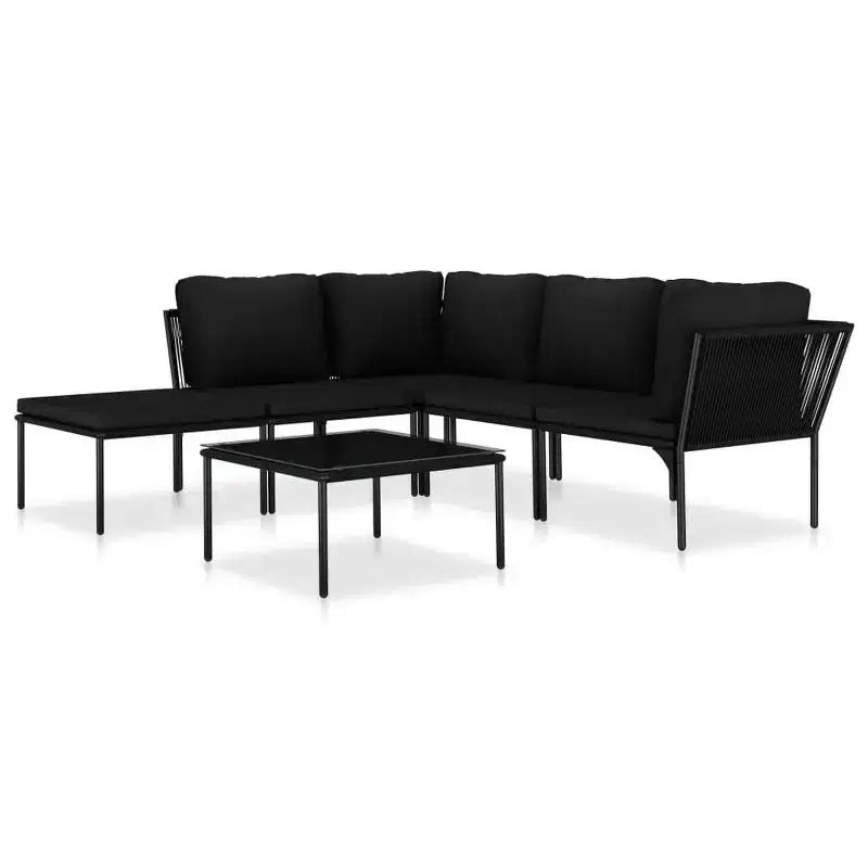 vidaXL 6 Piece Outdoor Patio Lounge Set with Cushions - Modular Black PVC Furniture Set with Steel Frame - Ideal for Garden, Patio & Outdoor Spaces