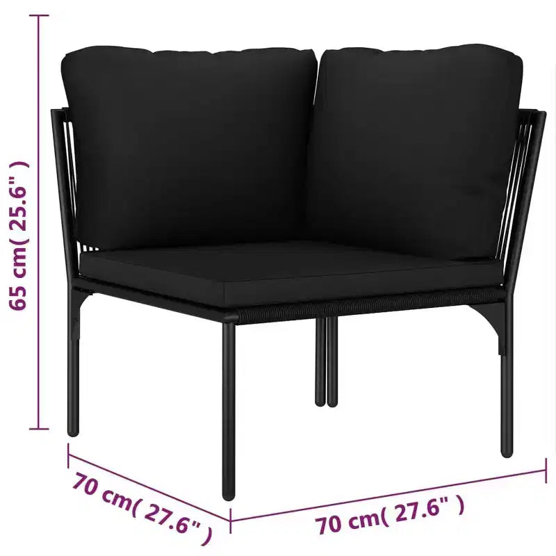 vidaXL Salon de jardin modulable 6 pièces avec coussins – Ensemble de meubles noirs en PVC avec cadre en acier – Idéal pour le jardin, le patio et les espaces extérieurs
