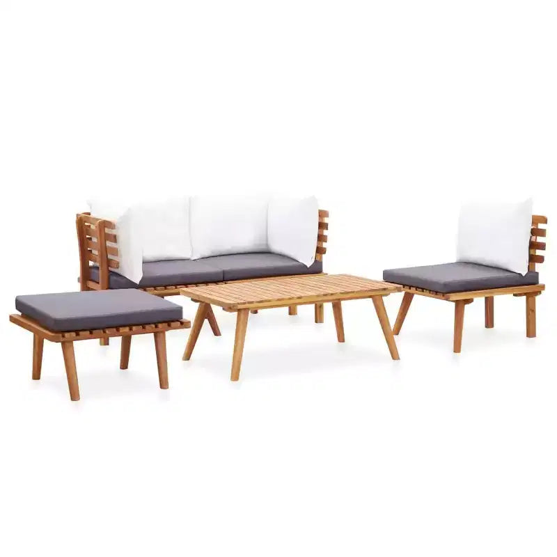 vidaXL Ensemble de salon de jardin 5 pièces – Bois d'acacia massif – Coussins amovibles et lavables – À monter soi-même – Parfait pour le jardin, la terrasse ou le patio