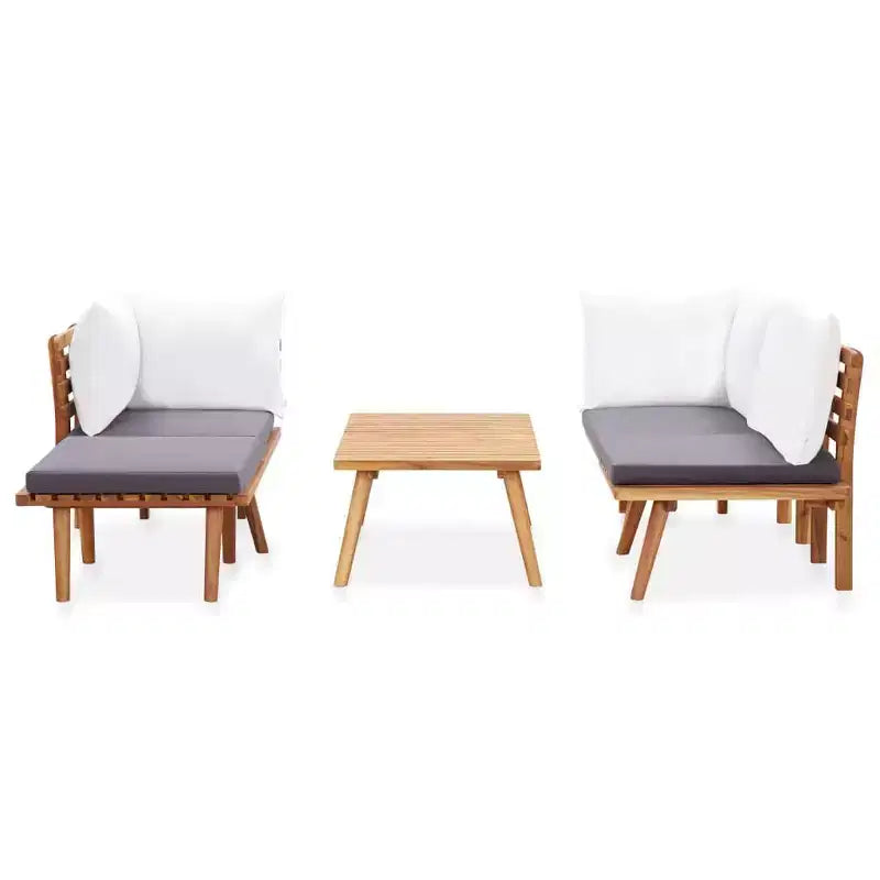 vidaXL Ensemble de salon de jardin 5 pièces – Bois d'acacia massif – Coussins amovibles et lavables – À monter soi-même – Parfait pour le jardin, la terrasse ou le patio