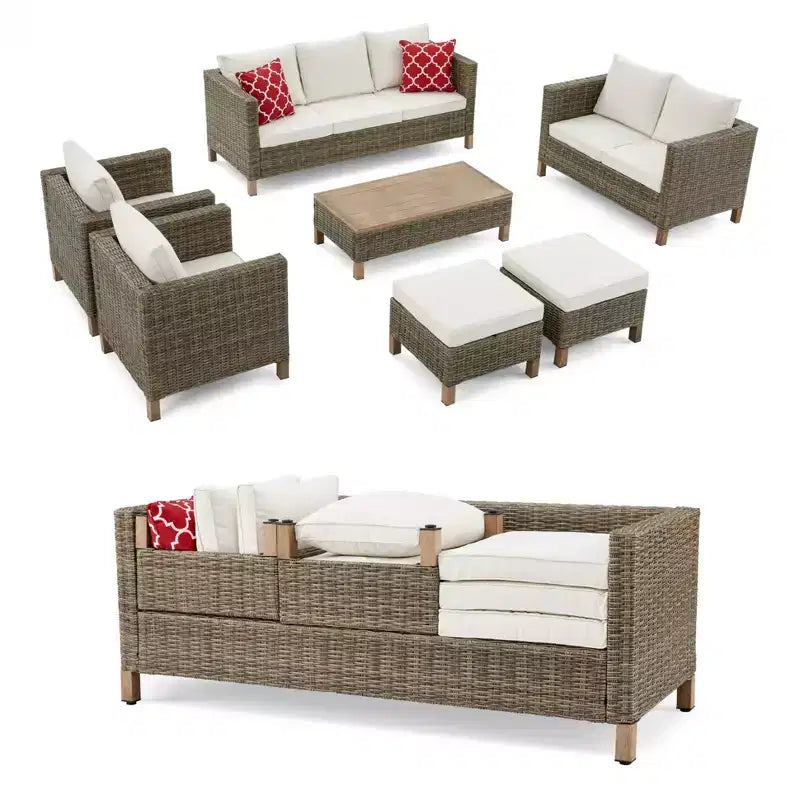 Salons de jardin 7 places avec coussins et table basse