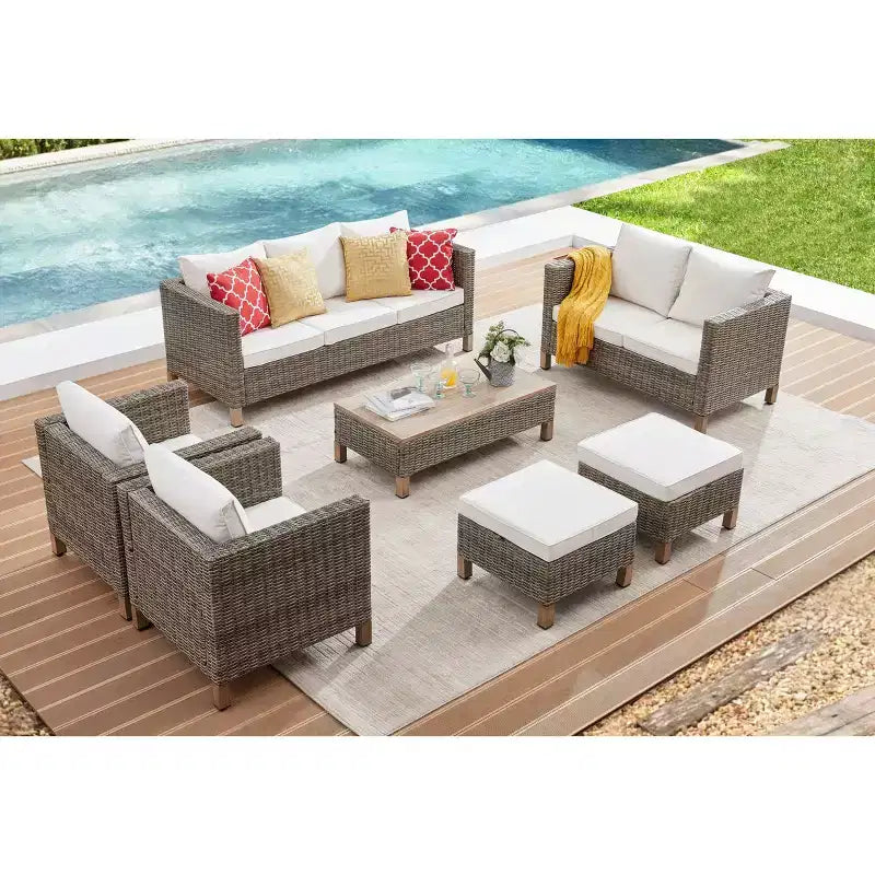 Salons de jardin 7 places avec coussins et table basse