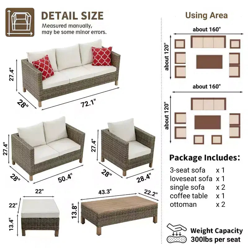 Salons de jardin 7 places avec coussins et table basse