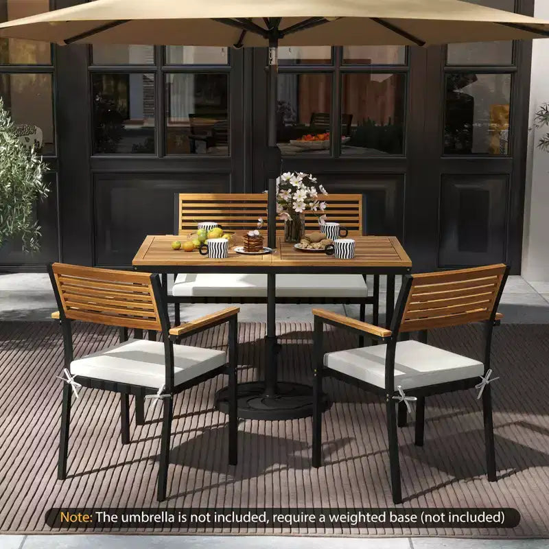 Costway Ensemble de Meubles de Jardin 4 Pièces avec Bois d'Acacia et Cadre en Métal Parapluie 1 table