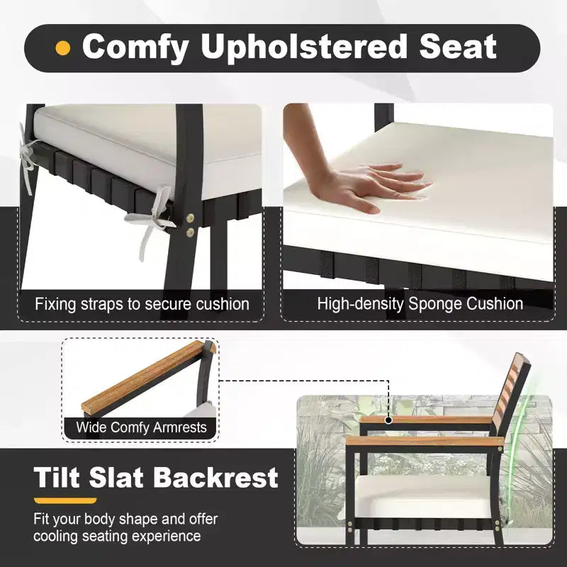 Costway Ensemble de Meubles de Jardin 4 Pièces avec Bois d'Acacia et Cadre en Métal Parapluie 1 table