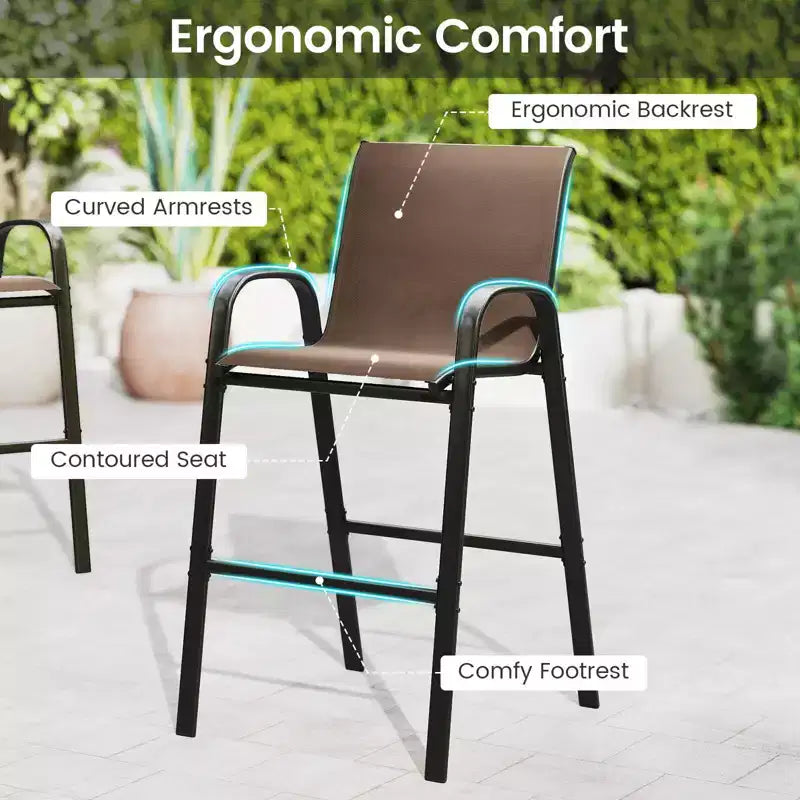 Costway Ensemble de Bar d'extérieur 3 pièces, Table Haute et Fauteuils avec Repose-Pieds et Étagère à 2 Niveaux, Marron/Noir/Gris