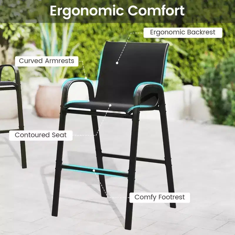 Costway Ensemble de Bar d'extérieur 3 pièces, Table Haute et Fauteuils avec Repose-Pieds et Étagère à 2 Niveaux, Marron/Noir/Gris