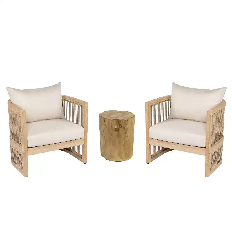 Ensemble de discussion 3 pièces Christopher Knight Home Capheny en bois d'acacia et corde tressée de style bohème avec table d'appoint en béton léger