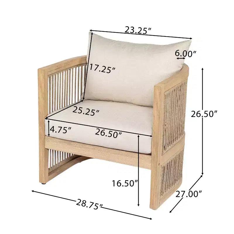 Ensemble de discussion 3 pièces Christopher Knight Home Capheny en bois d'acacia et corde tressée de style bohème avec table d'appoint en béton léger